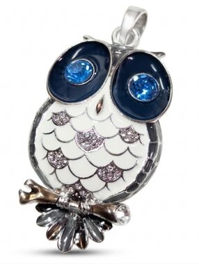 🔹(3for$20)🔹​Whimsical Boho Owl Pendant 🦉 Blue Rhinestone Eyes